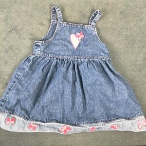 Vintage Girls Overall Denim Dress 4/5 Jumper Butterflies Sleeveless Full Prairie